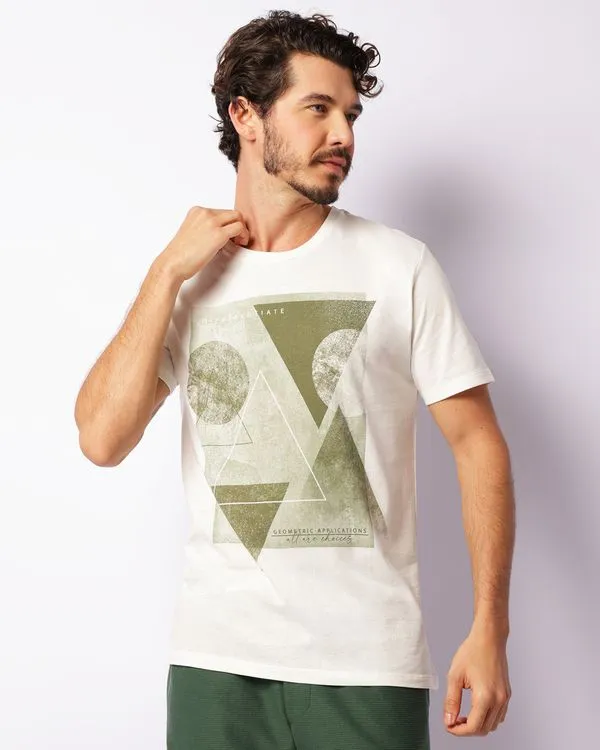 Camiseta Masculina Estampa Geométrica Manga Curta Off White M