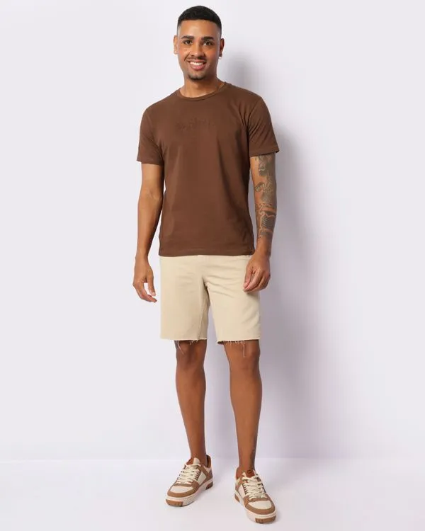 Bermuda Sarja Masculina Barra Desfiada Bege 40