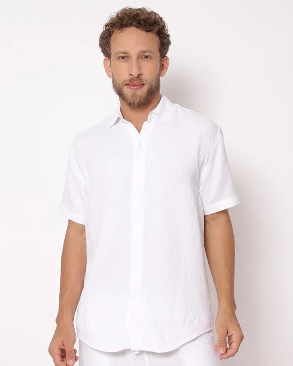 Camisa Masculina Algodão Texturizada Manga Curta Branca P