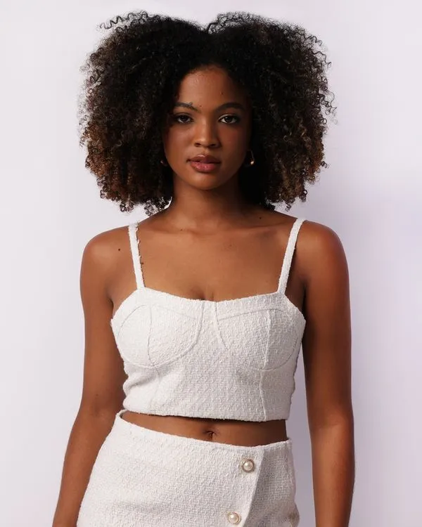 Regata Feminina Cropped Tweed Branca M