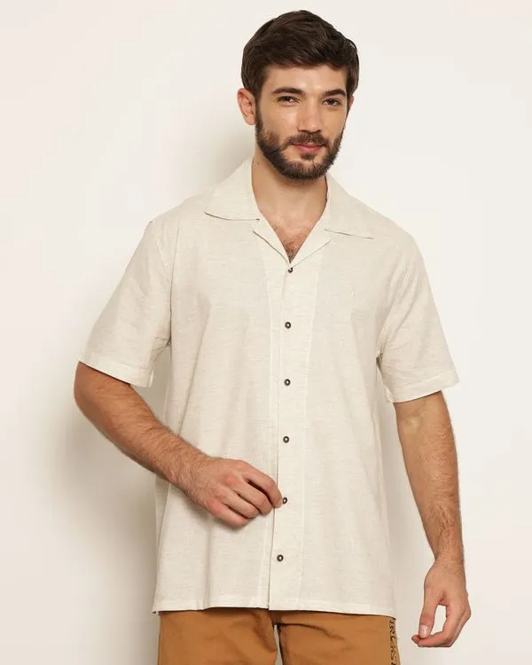 Camisa Masculina Flame Viscolinho Com Botão Off White 4