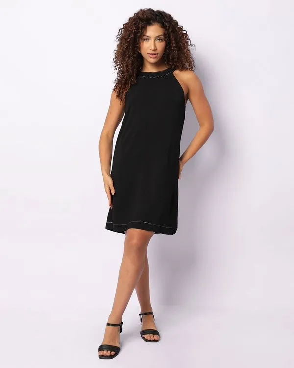 Vestido Feminino Curto Berry & Co. Decote Redondo Preto G