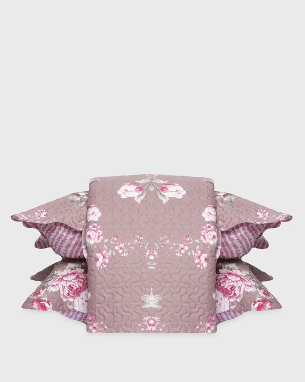 Kit Colcha Queen Plumagem 3 Peças Estampada Lilás UN