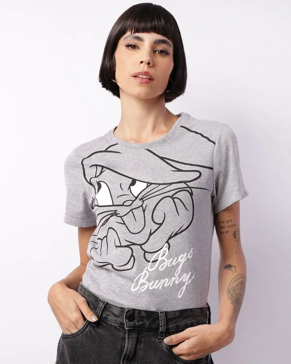 Camiseta Feminina Pernalonga Looney Tunes Manga Curta Cinza P