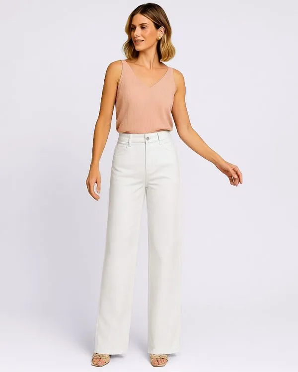 Calça Sarja Feminina Wide Leg com Bolsos Branca 40
