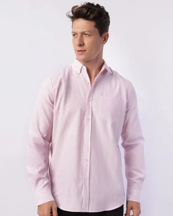 Camisa Masculina Social Manga Longa Listrada Rosa G