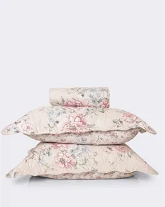 Kit Colcha Casal 3 Peças Plumagem Estampado Flores Rosa UN