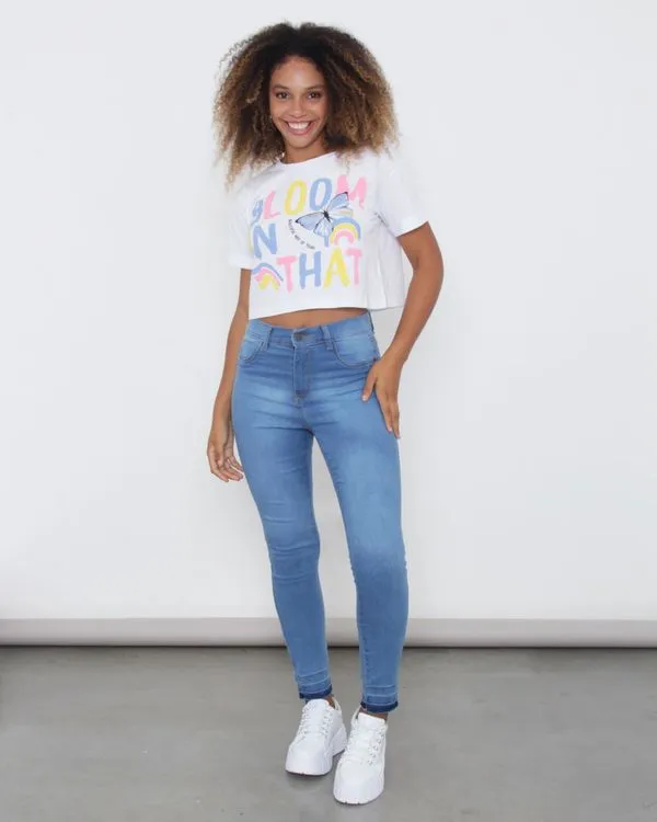 Calça Jeans Feminina Barra Desfiada Skinny Azul 38