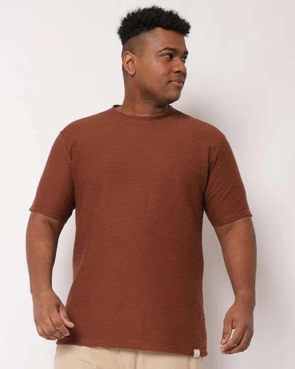 Camiseta Plus Size Masculina Texturizada Manga Curta Marrom G3