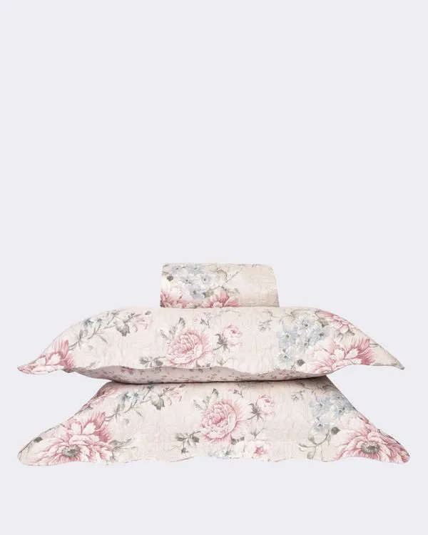 Kit Colcha Casal 3 Peças Plumagem Estampa Floral Rosa UN