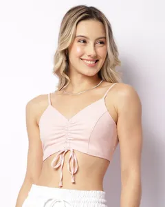 Blusa Feminina Alcinha Cropped Com Colissê Rosa G