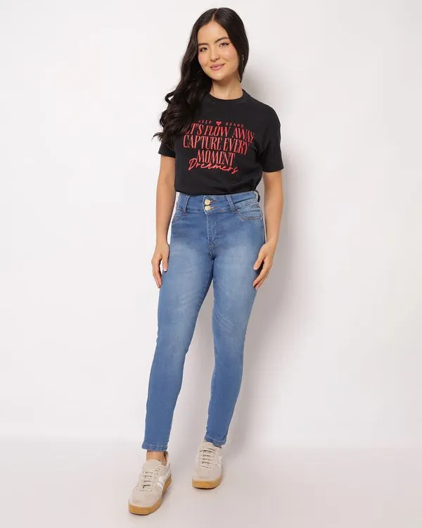 Calça Jeans Feminina Skinny Levanta Bumbum com Bolsos Azul 46