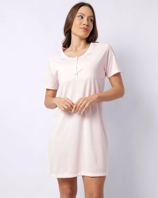 Camisola Feminina Curta com Bordado Botões Rosa P
