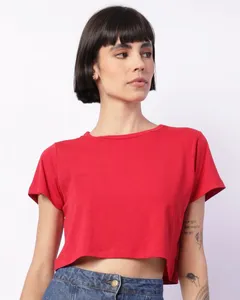 Blusa Feminina Cropped Básica Manga Curta Vermelha G