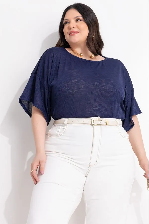 Blusa em Malha Texturizada Azul Marinho GG