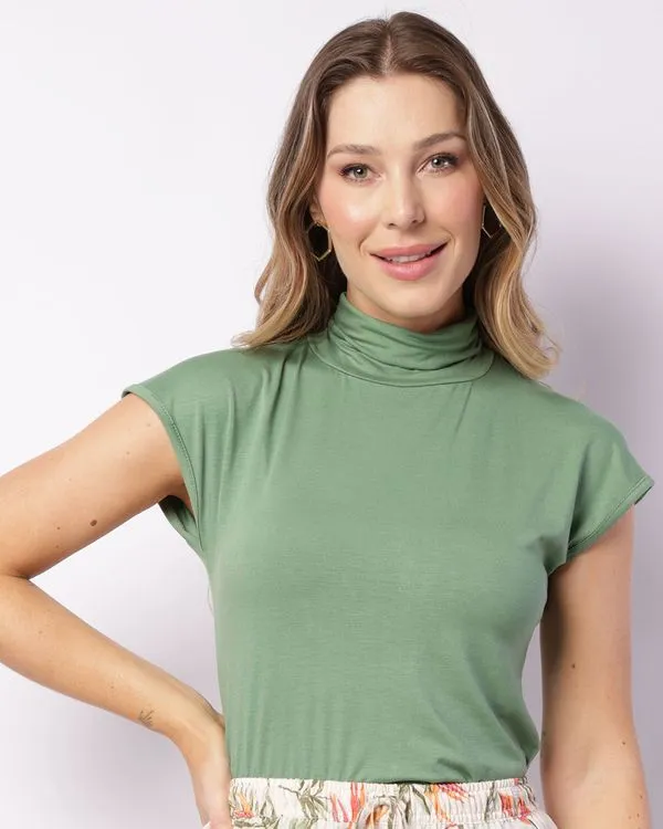 Blusa Feminina Gola Alta Manga Curta Verde GG