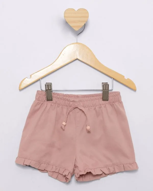 Short Bebê Sarja Curto Com Babado Rosa 1