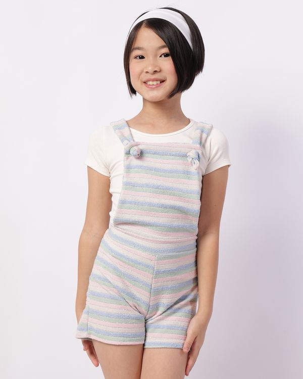 Conjunto Jardineira Infantil Listrada com Lurex Off White 8