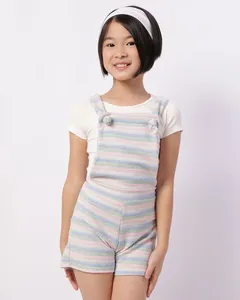 Conjunto Jardineira Infantil Listrada com Lurex Off White 8