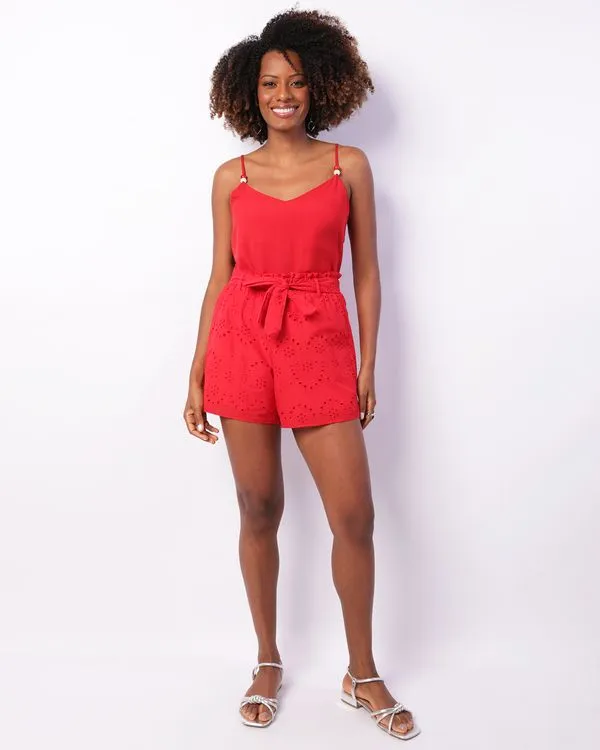 Short Feminino Curto Berry & Co. Laise Amarração Vermelho P