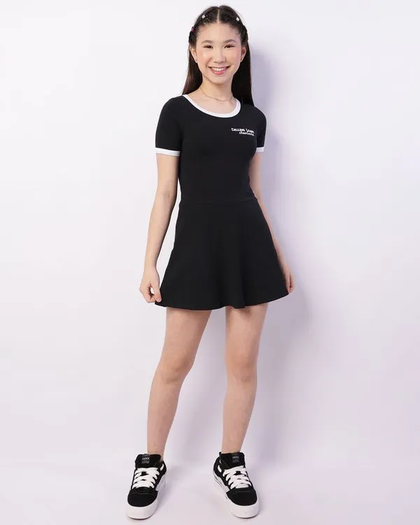 Vestido Juvenil Curto Manga Curta College Preto 10