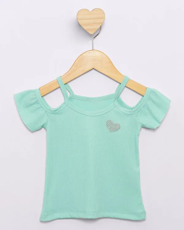 Blusa Bebê Canelada Alcinha Aplicação Coração Verde 3