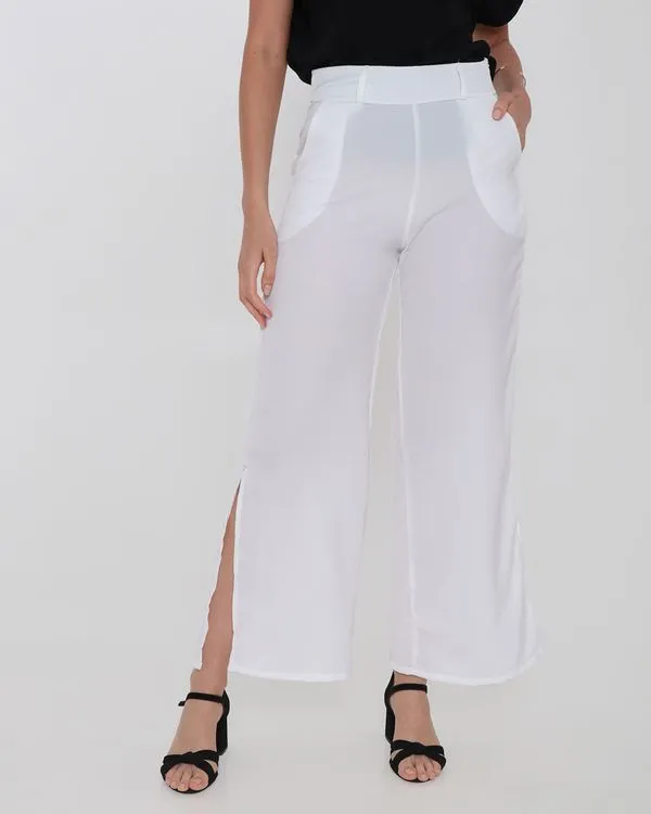Calça Feminina Pantalona Fenda Off White G