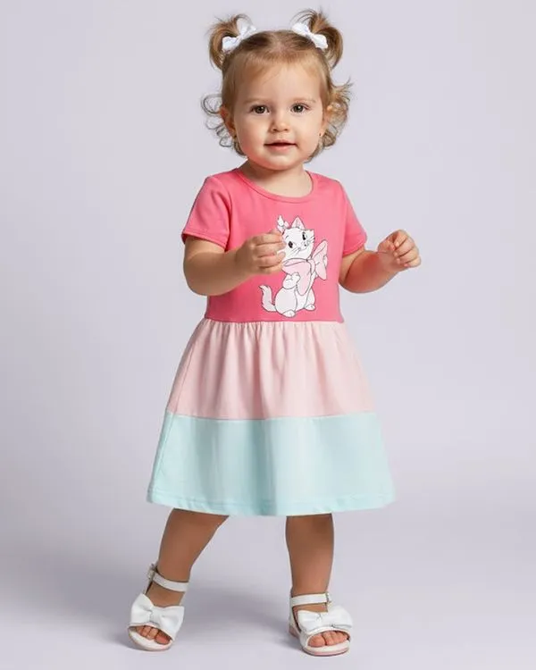 Vestido Bebê Curto Algodão Disney Marie Três Marias Rosa 3