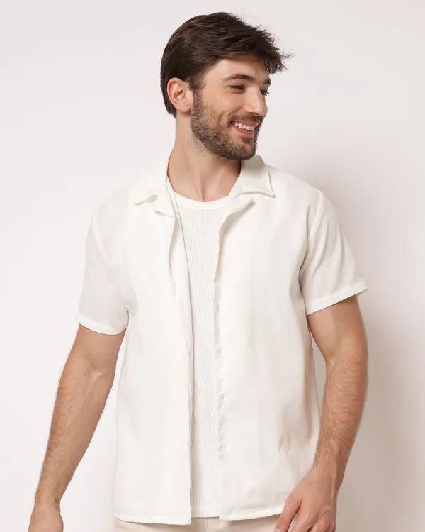 Camisa Masculina Viscolinho Manga Curta Branca M