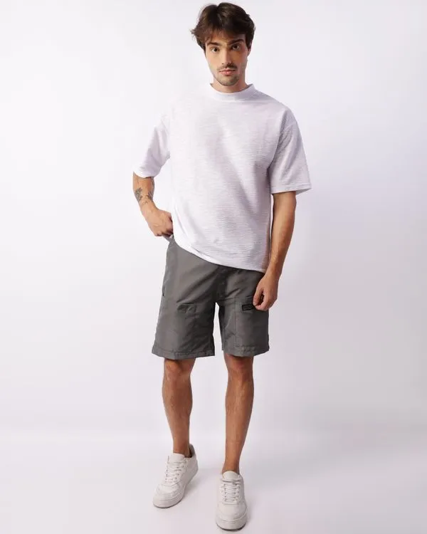 Bermuda Masculina Reta Com Bolsos Elástico Cordão Cinza P