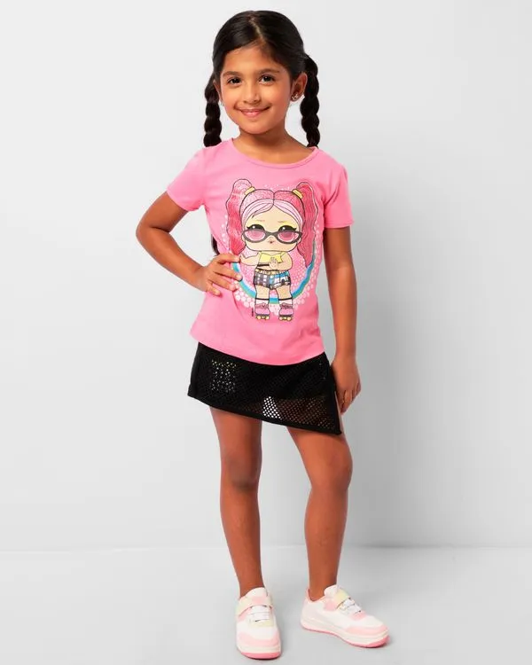 Short Saia Infantil Curto Sobreposição Telado Preto 6