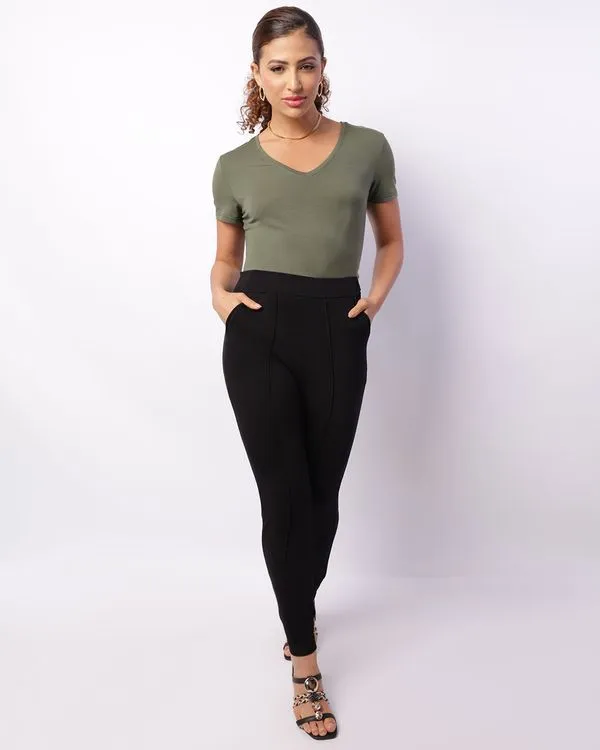 Calça Feminina Moletinho Skinny Barra Italiana Preta M