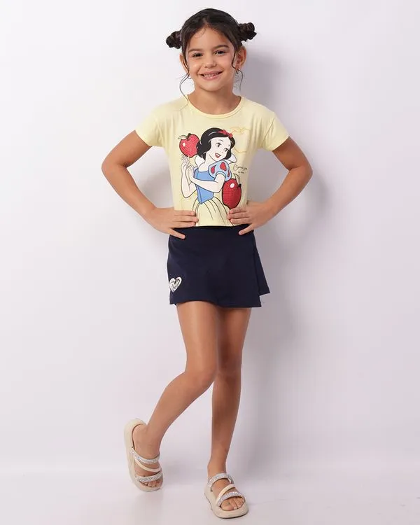Short Saia Infantil Curto Disney Branca De Neve Marinho 4
