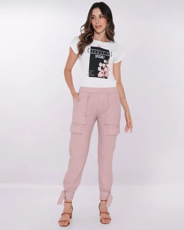 Calça Feminina Jogger Linho Rosa 36