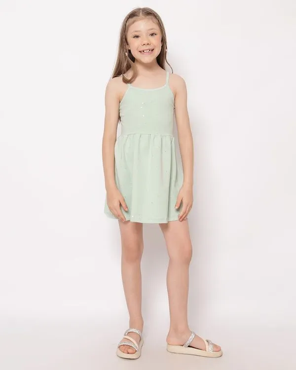 Vestido Infantil Curto com Glitter Strass Corações Verde 8