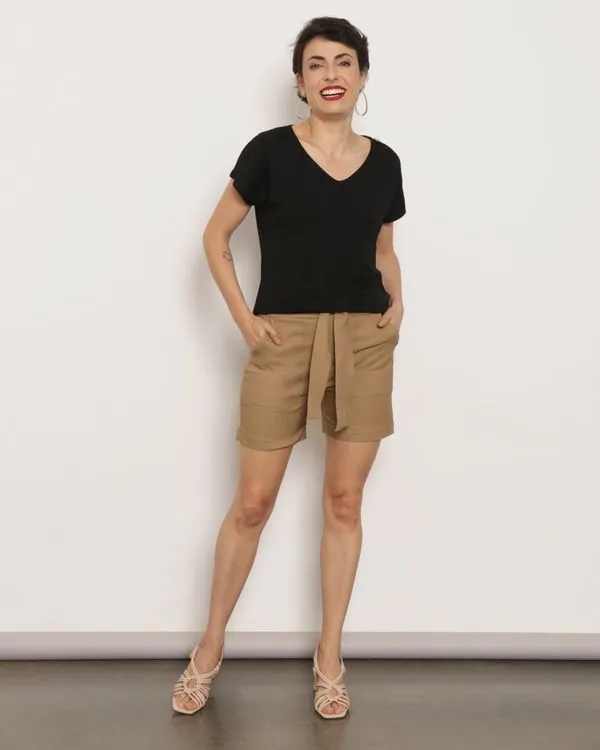 Short Feminino Bengaline Com Amarração Bege G