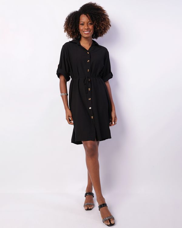 Vestido Chemise Feminino Curto Berry & Co. Com Botões Preto G