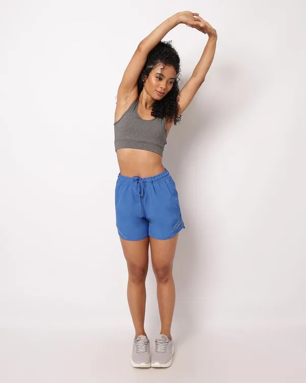 Short Fitness Feminino Fitter Boxer Curto Refletivo Azul P