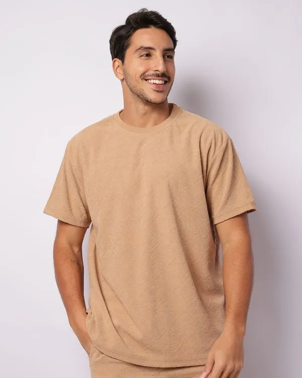 Camiseta Masculina Texturizada Maquinetada Manga Curta Bege G