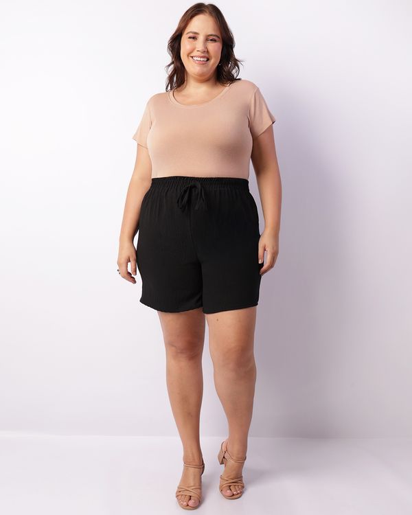 Short Plus Size Feminino Curto Texturizado Preto G2