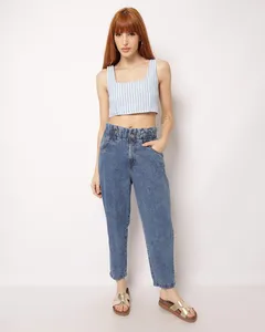 Calça Jeans Feminina Clochard com Bolsos Azul 38