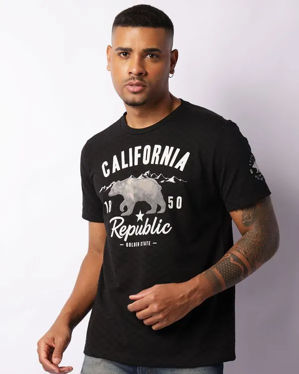 Camiseta Masculina Texturizada Estampa Califórnia Manga Curta Preta G