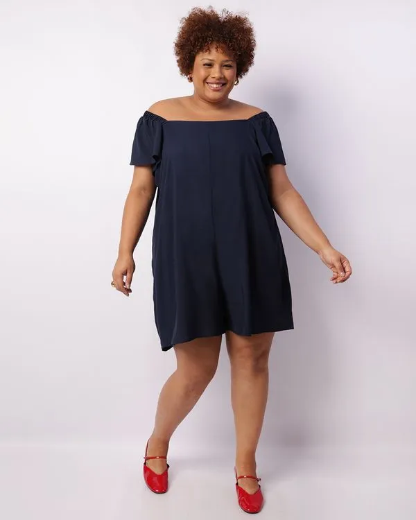 Macaquinho Plus Size Feminino Curto Viscose Marinho G1
