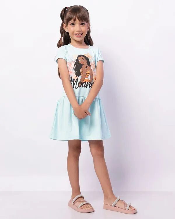 Vestido Infantil Curto Disney Moana Babado Verde 4