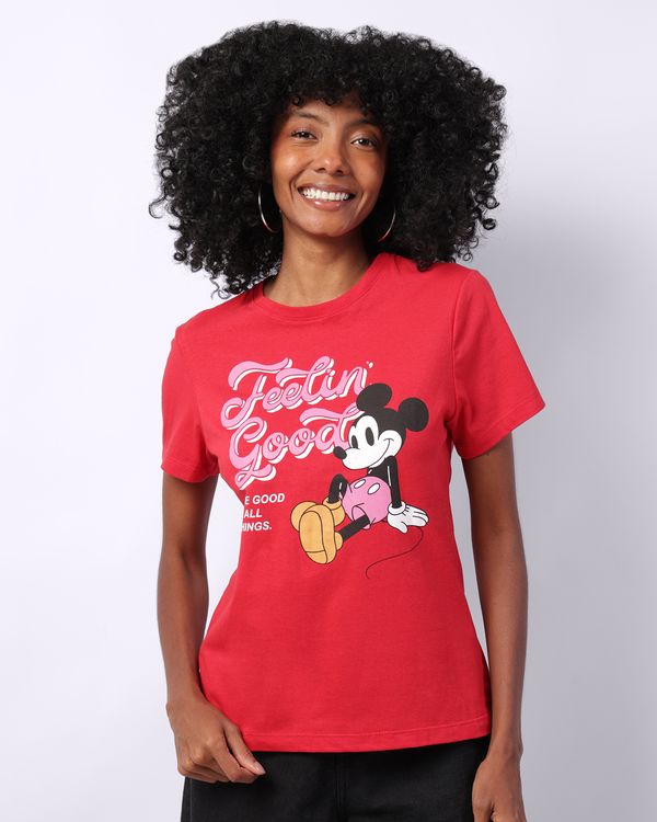 Camiseta Feminina Disney Mickey Manga Curta Vermelha G