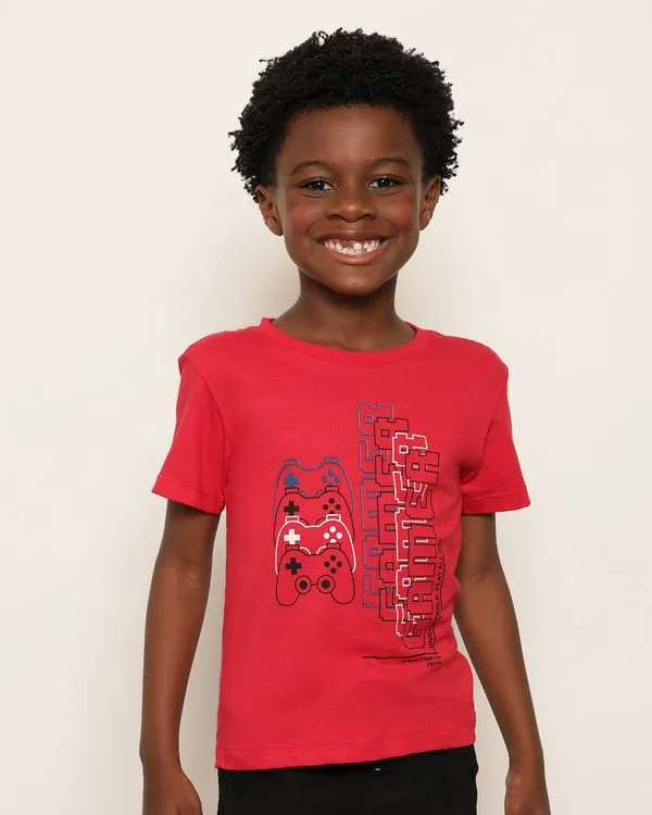 Camiseta Infantil Estampa Game Manga Curta Vermelha 4