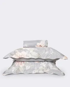 Kit Colcha Casal 3 Peças Plumagem Estampada Floral Azul UN