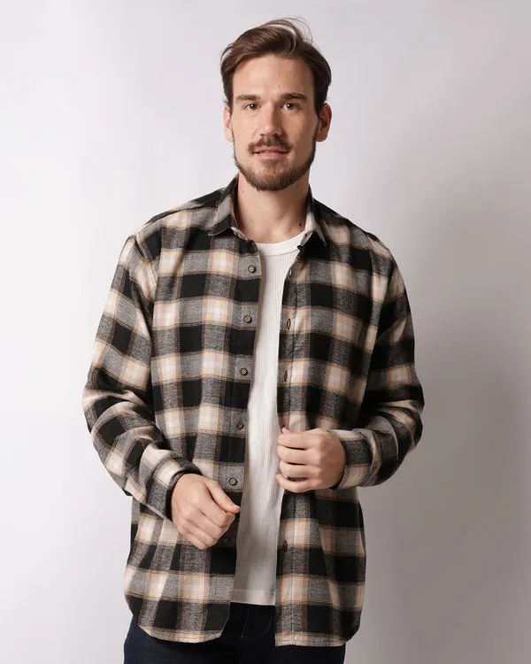 Camisa Masculina Manga Longa Flanelada Xadrez Marrom 2