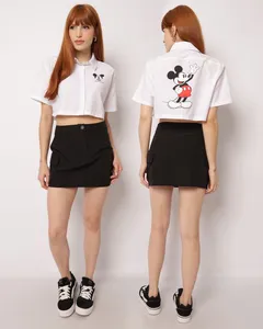 Camisa Cropped Feminina Disney Mickey Manga Curta Branca P