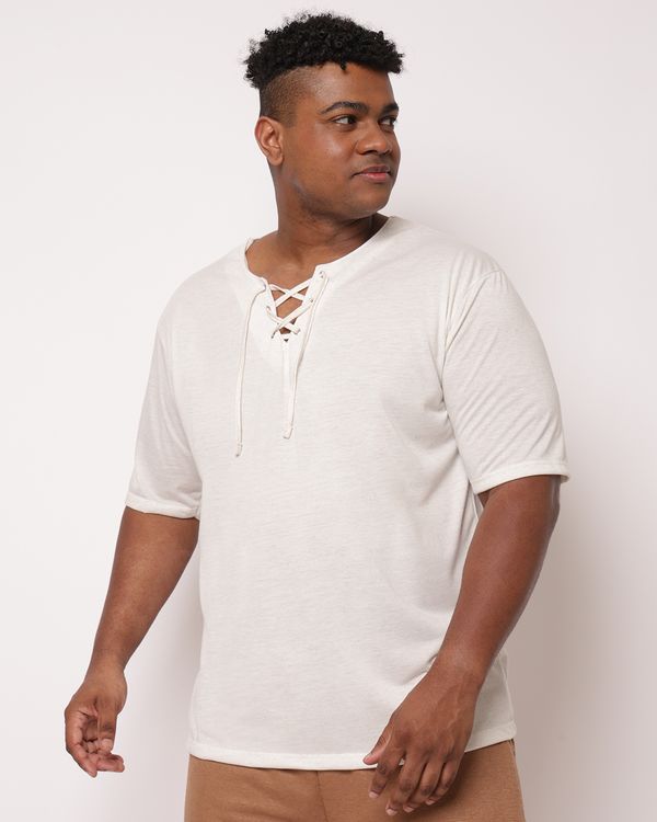Bata Plus Size Masculina Linho com Cordão Off White G1